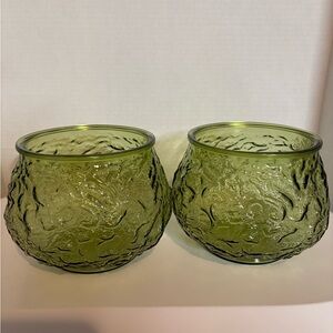 Vintage MCM EQ Brody Co. Green Crinkle Glass Vase Bowl Cleveland OH Set of 2